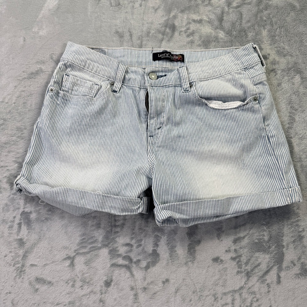 Levis Hickory Stripe Denim Shorts Blue White Cuffed Womens 29 Taged 5